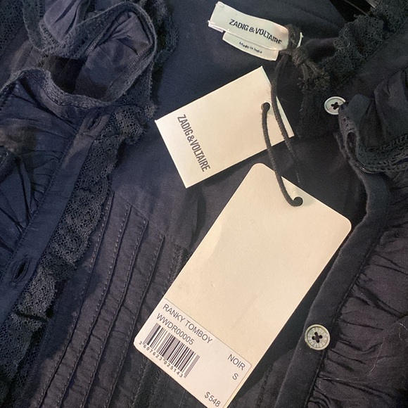 NWT Zadig & Voltaire Ranky Raffle Lace Trim Dress Noir Size S - Picture 7 of 7